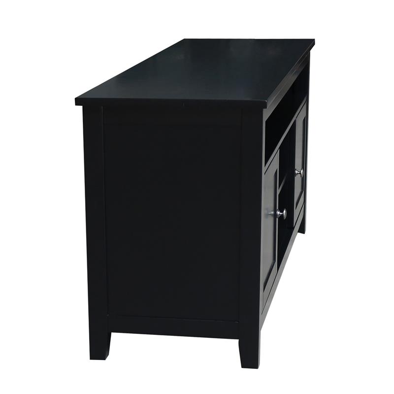 Solid Wood Entertainment / TV Stand with Open Shelves and 2 Doors in Black