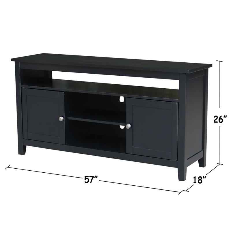 Solid Wood Entertainment / TV Stand with Open Shelves and 2 Doors in Black