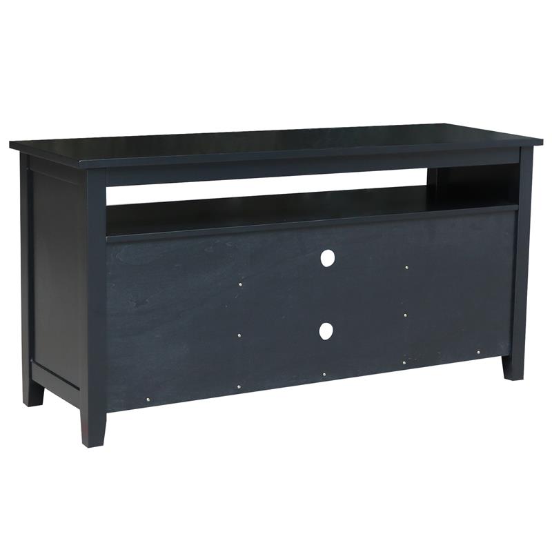 Solid Wood Entertainment / TV Stand with Open Shelves and 2 Doors in Black