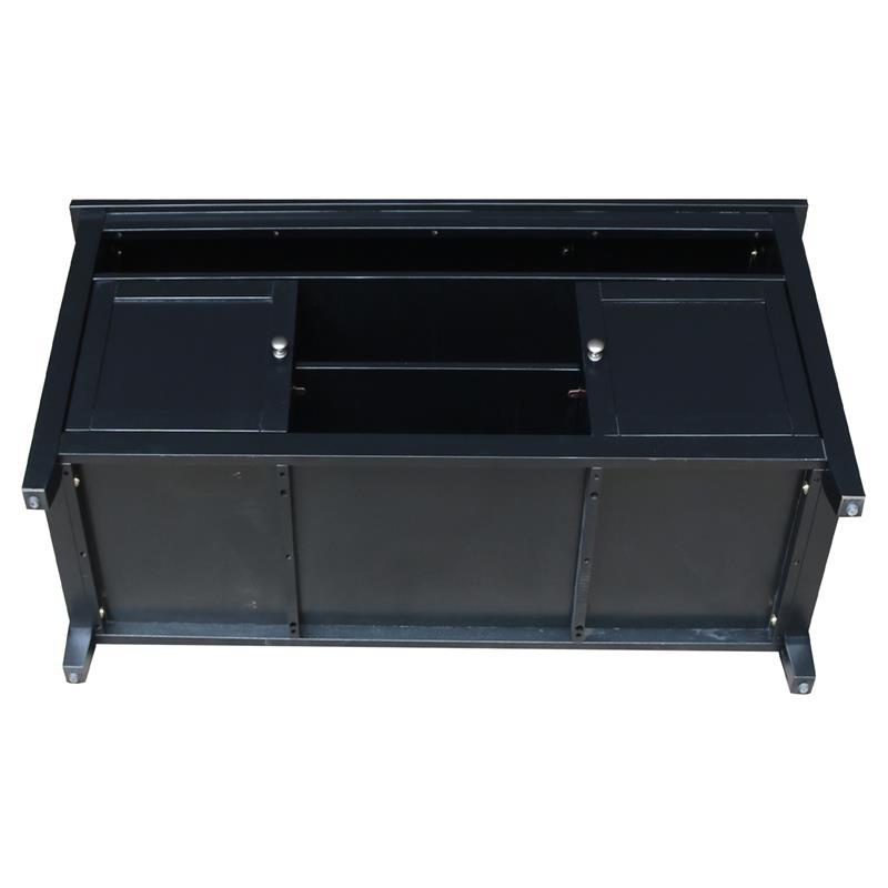Solid Wood Entertainment / TV Stand with Open Shelves and 2 Doors in Black