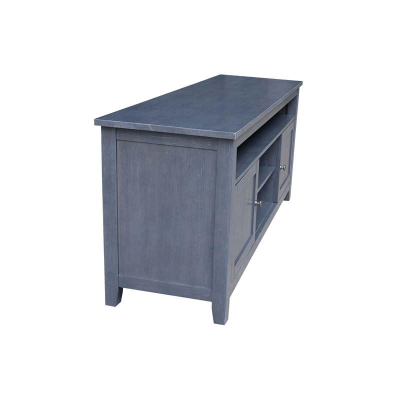 Solid Wood Entertainment / TV Stand with Open Shelves and 2 Doors in Gray