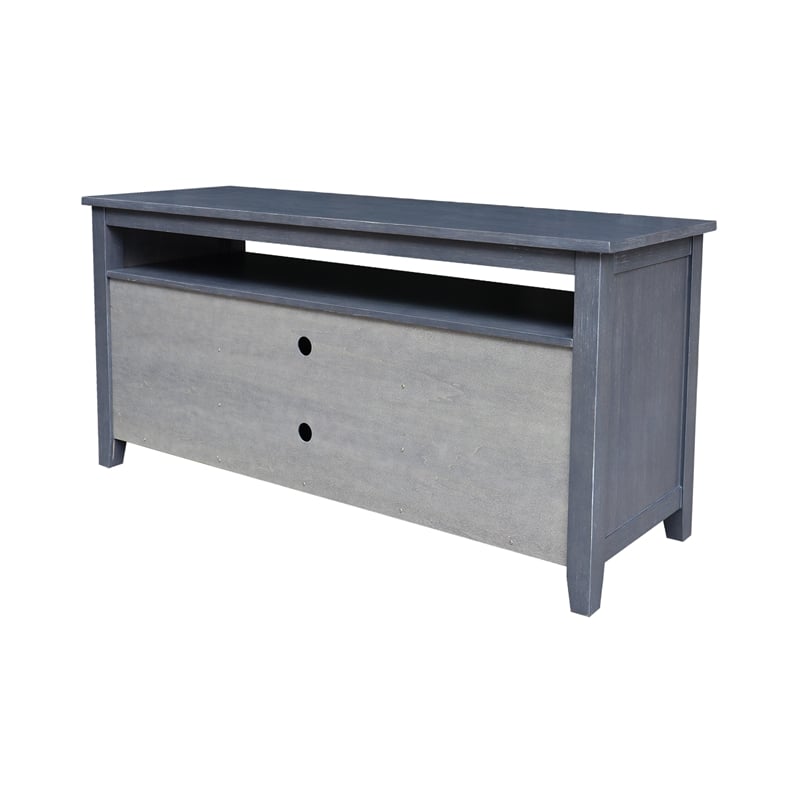 Solid Wood Entertainment / TV Stand with Open Shelves and 2 Doors in Gray