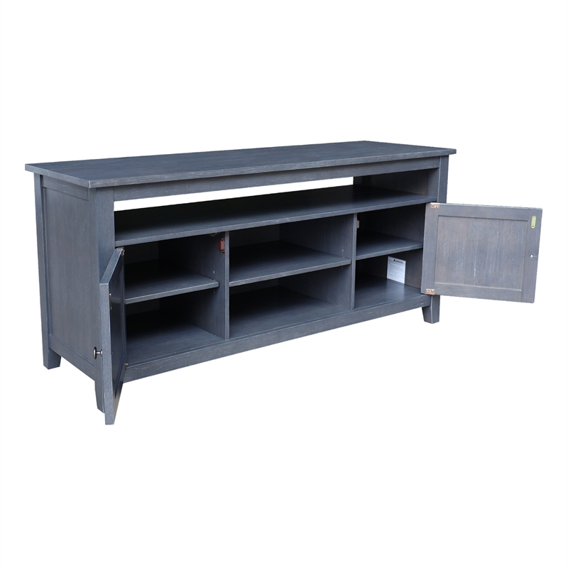 Solid Wood Entertainment / TV Stand with Open Shelves and 2 Doors in Gray