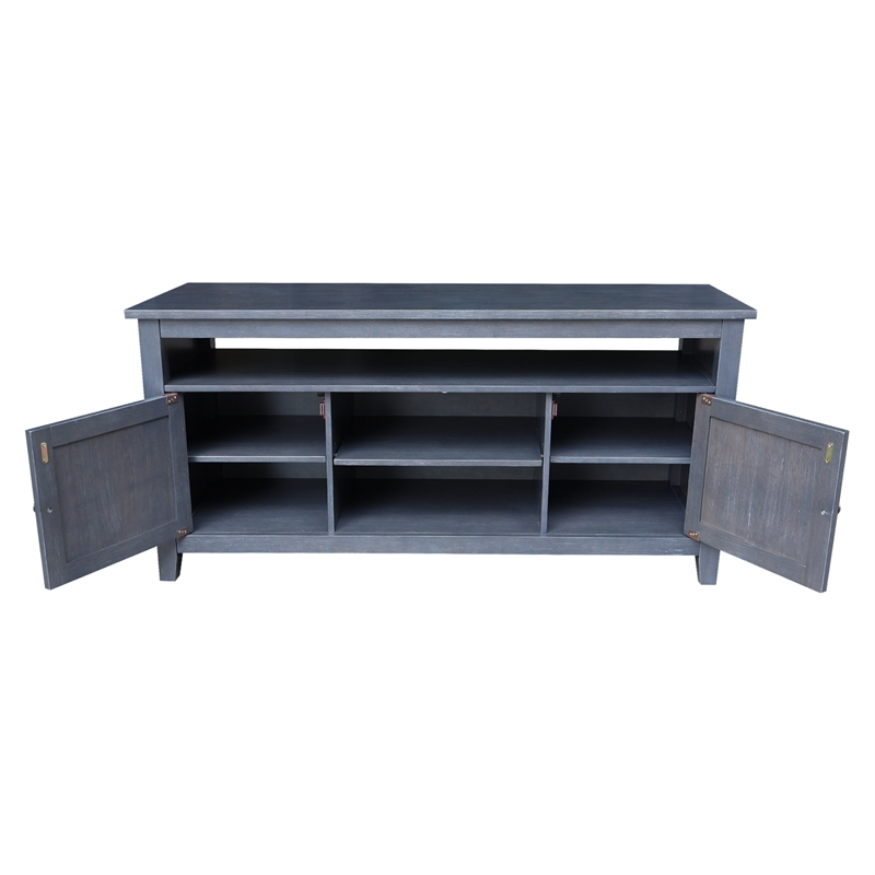 Solid Wood Entertainment / TV Stand with Open Shelves and 2 Doors in Gray