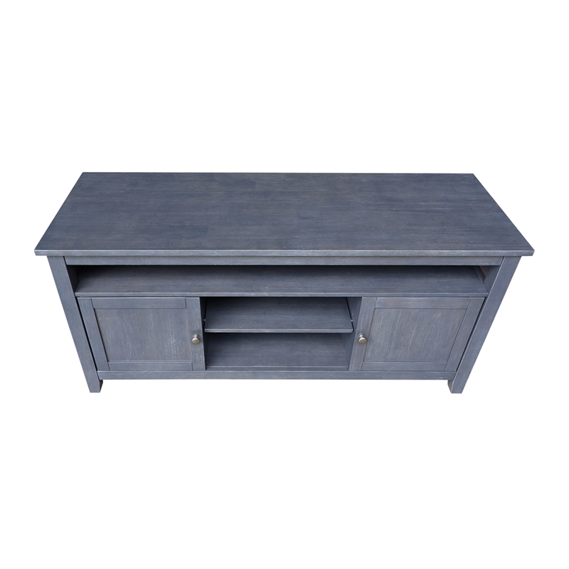 Solid Wood Entertainment / TV Stand with Open Shelves and 2 Doors in Gray