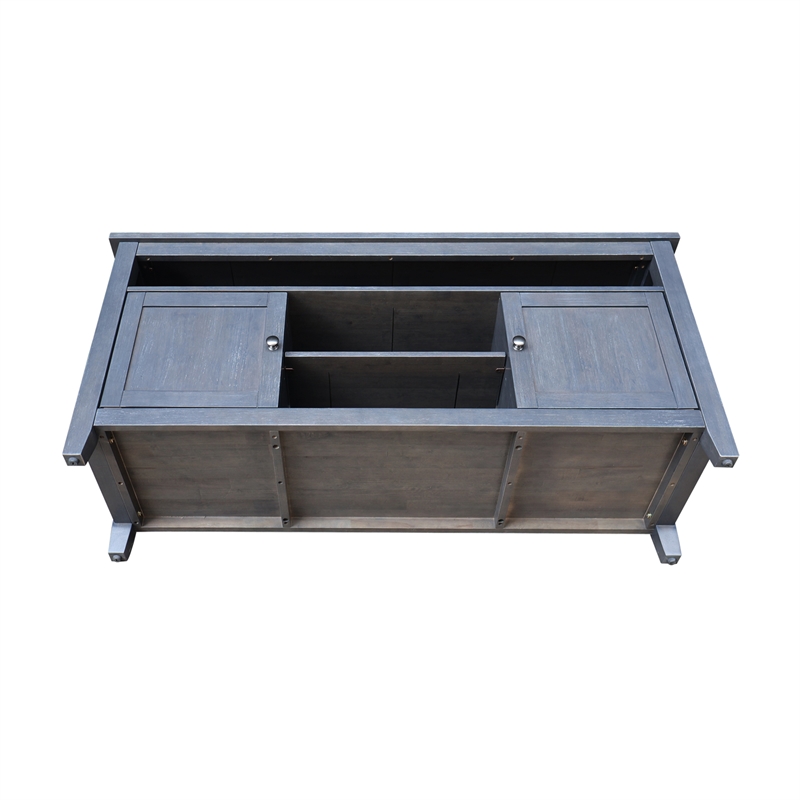 Solid Wood Entertainment / TV Stand with Open Shelves and 2 Doors in Gray