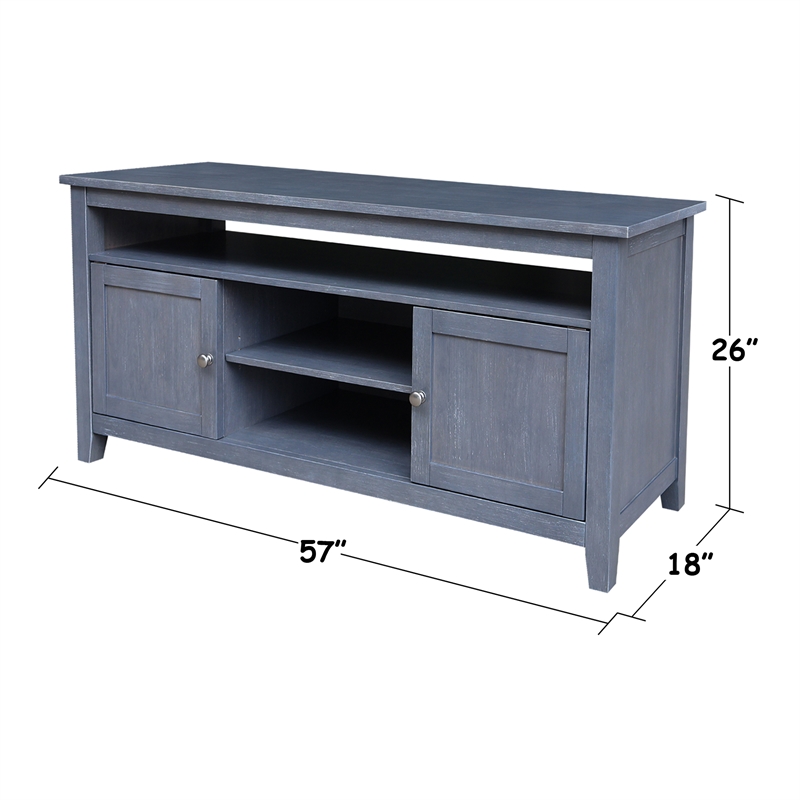 Solid Wood Entertainment / TV Stand with Open Shelves and 2 Doors in Gray