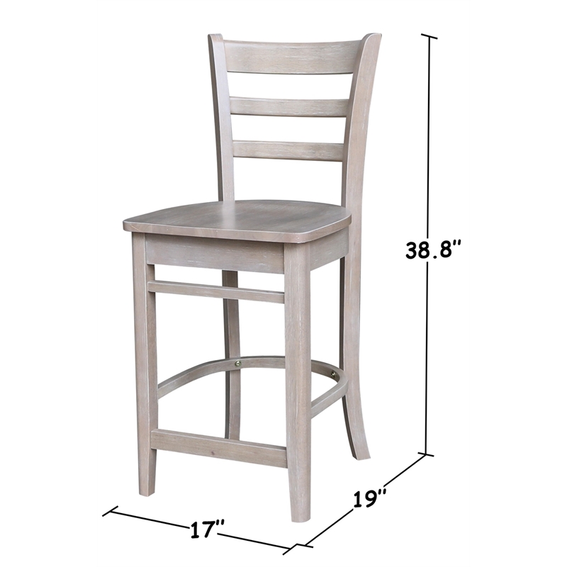 Solid Wood Emily Counter Height Stool in Washed Gray Taupe