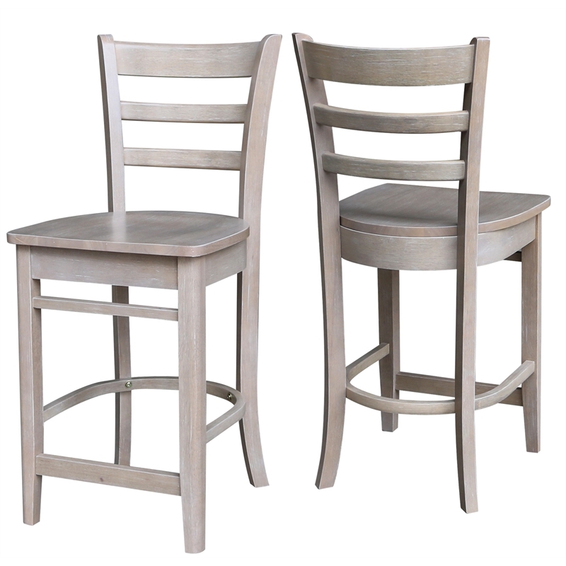 Solid Wood Emily Counter Height Stool in Washed Gray Taupe