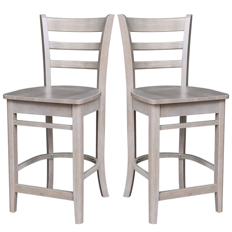 Solid Wood Emily Counter Height Stool in Washed Gray Taupe