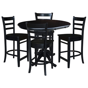 36&quot Round Solid Wood Counter Height Extension Table in Black & 4 Stools
