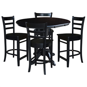 36&quot Round Solid Wood Counter Height Extension Table in Black & 4 Stools