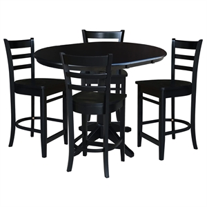 36&quot Round Solid Wood Counter Height Extension Table in Black & 4 Stools