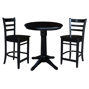 30&quot Round Solid Wood Pedestal Gathering Height Table in Black & 2 Emily Stools