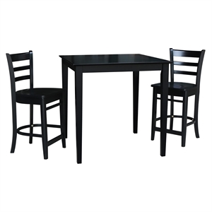 36&quot x 36&quot Solid Wood Counter Height Table in Black & 2 Emily Stools