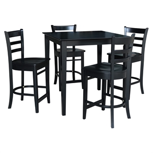 36&quot x 36&quot Solid Wood Counter Height Table in Black & 4 Emily Stools