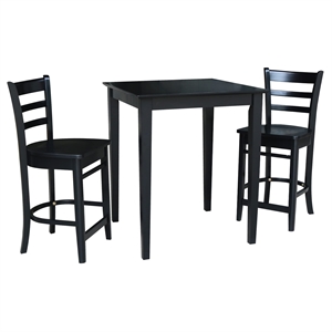 30&quot x 30&quot Solid Wood Gathering Height Table in Black & 2 Emily Stools