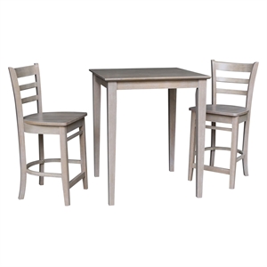 30&quotx30&quot Solid Wood Counter Height Table in Washed Gray Taupe & 2 Stools
