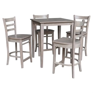 30&quot x 30&quot Solid Wood Counter Height Table in Washed Gray Taupe & 4 Stools
