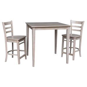 36&quot x 36&quot Solid Wood Counter Height Table in Washed Gray Taupe & 2 Stools