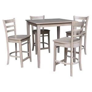 36&quot x 36&quot Solid Wood Counter Height Table in Washed Gray Taupe & 4 Stools