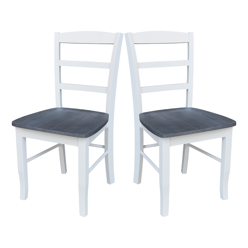Set of 2 Solid Wood Madrid Ladderback Chairs in White/Heather Gray
