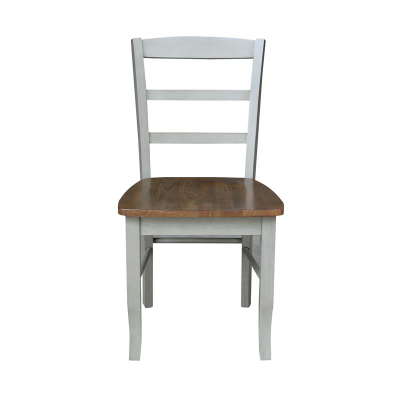 Set of 2 Solid Wood Madrid Ladderback Chairs in Distressed Hickory/Stone