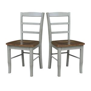 Set of 2 Solid Wood Madrid Ladderback Chairs in Distressed Hickory/Stone