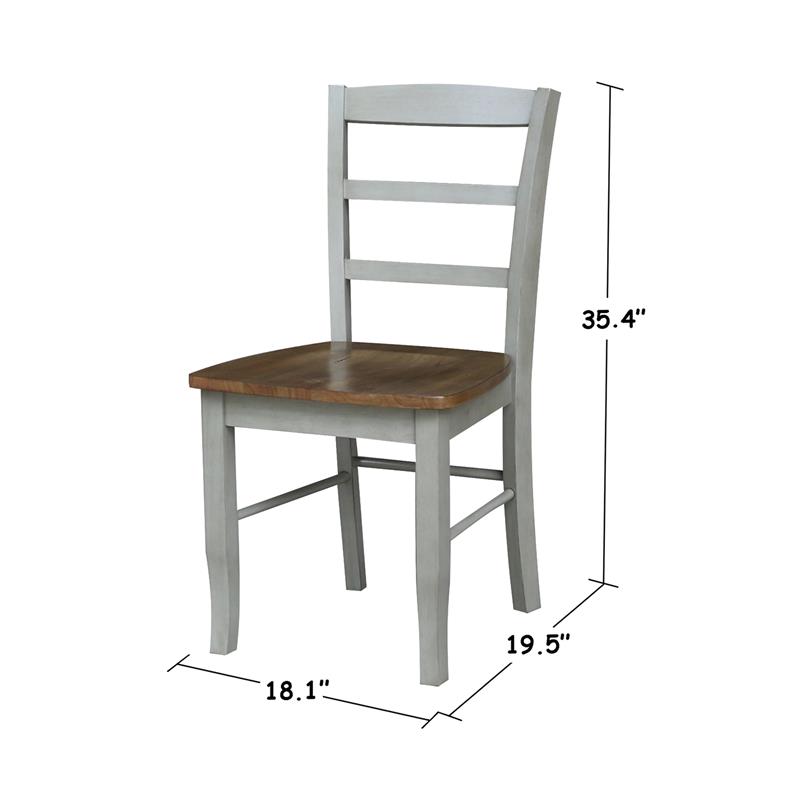 Set of 2 Solid Wood Madrid Ladderback Chairs in Distressed Hickory/Stone