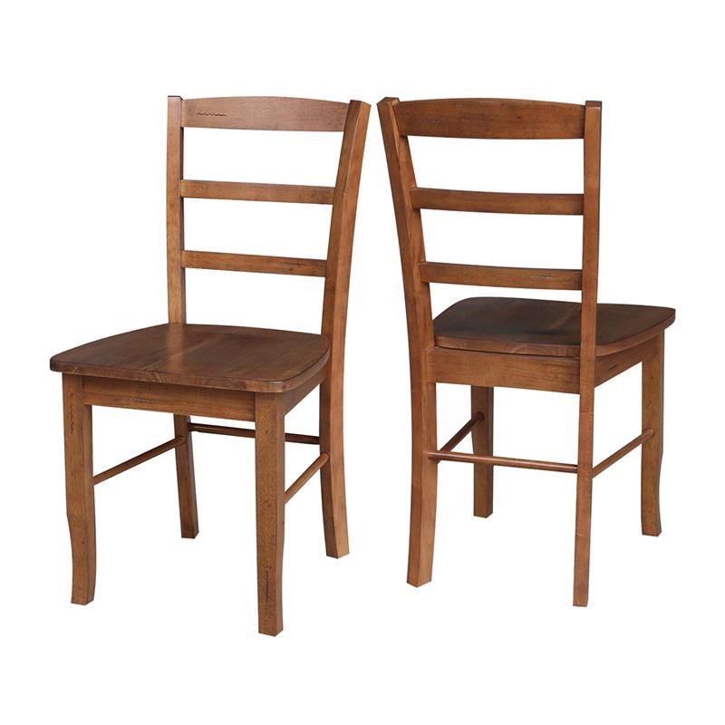 Set of 2 Solid Wood Madrid Ladderback Chairs in Distressed Oak