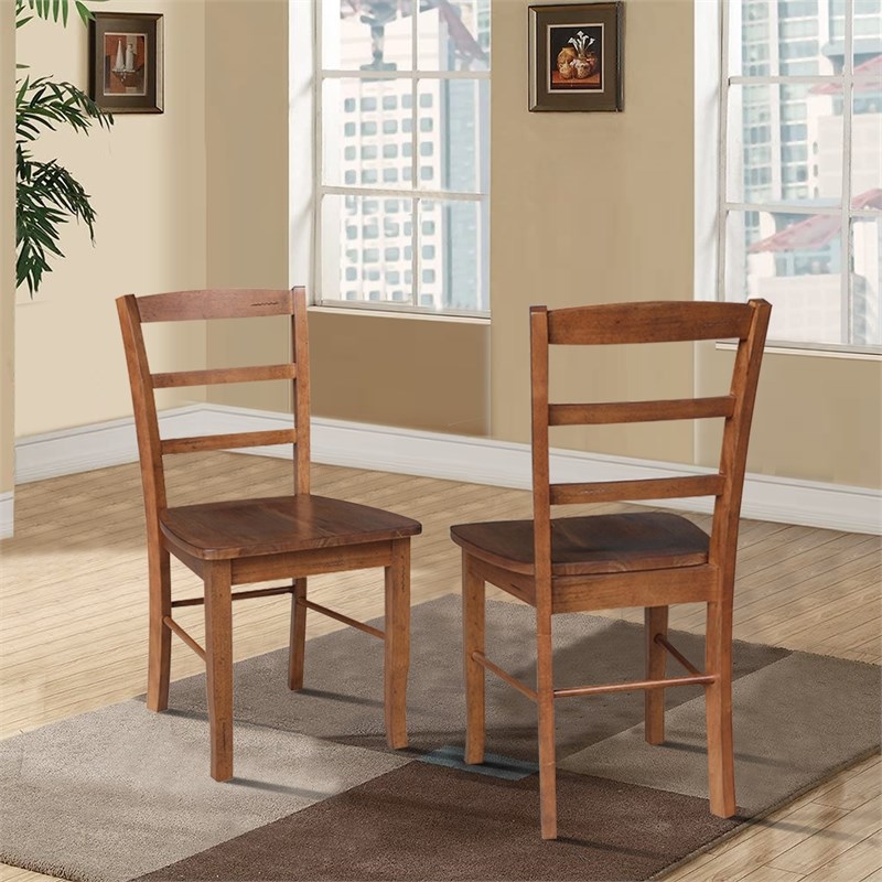 Set of 2 Solid Wood Madrid Ladderback Chairs in Distressed Oak