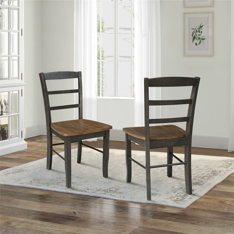Set of 2 Solid Wood Madrid Ladderback Chairs in Hickory/Washed Coal