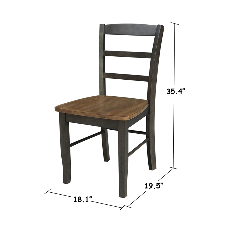 Set of 2 Solid Wood Madrid Ladderback Chairs in Hickory/Washed Coal