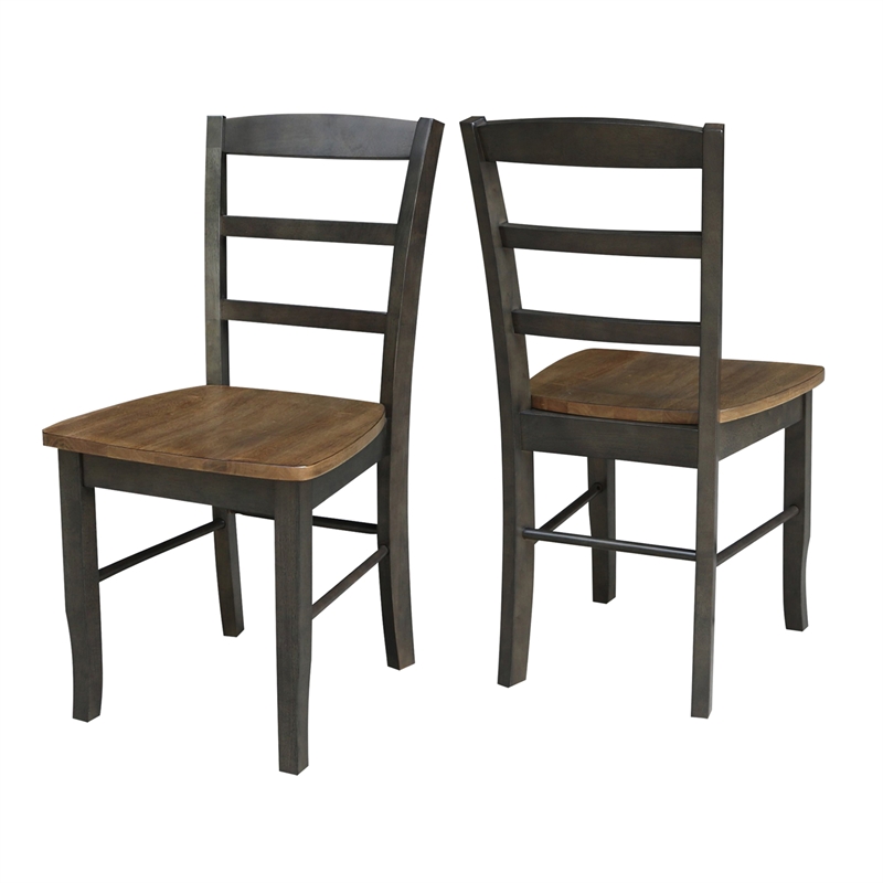 Set of 2 Solid Wood Madrid Ladderback Chairs in Hickory/Washed Coal