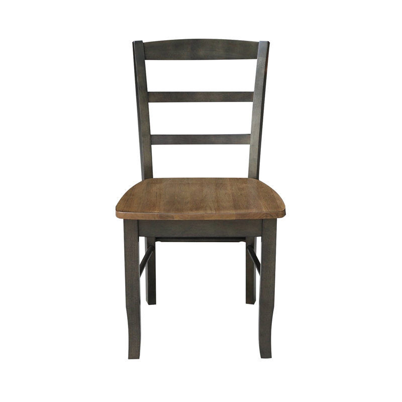 Set of 2 Solid Wood Madrid Ladderback Chairs in Hickory/Washed Coal