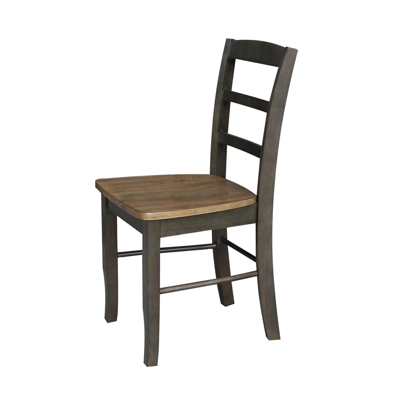 Set of 2 Solid Wood Madrid Ladderback Chairs in Hickory/Washed Coal
