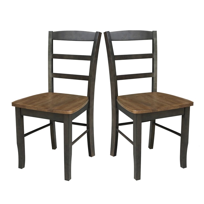 Set of 2 Solid Wood Madrid Ladderback Chairs in Hickory/Washed Coal