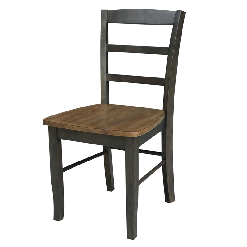 Set of 2 Solid Wood Madrid Ladderback Chairs in Hickory/Washed Coal