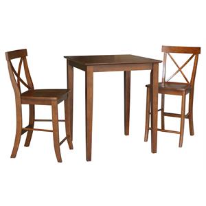 30 in. x 30 in. Wood Dining Table with 2 X-Back Stools in Espresso