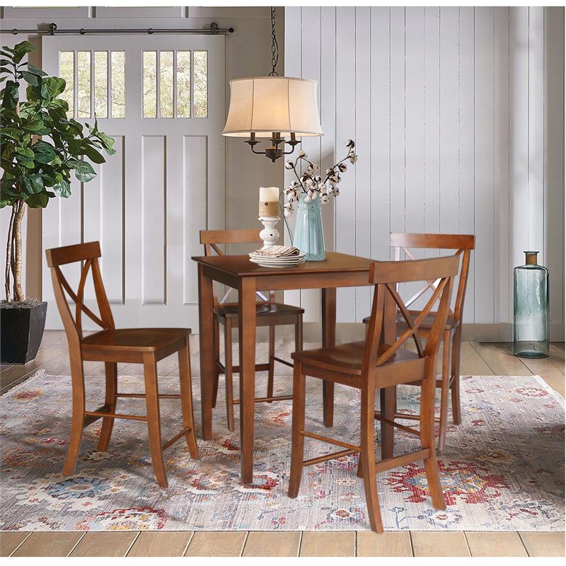 30 in. x 30 in. Wood Dining Table with 4 X-Back Stools in Espresso