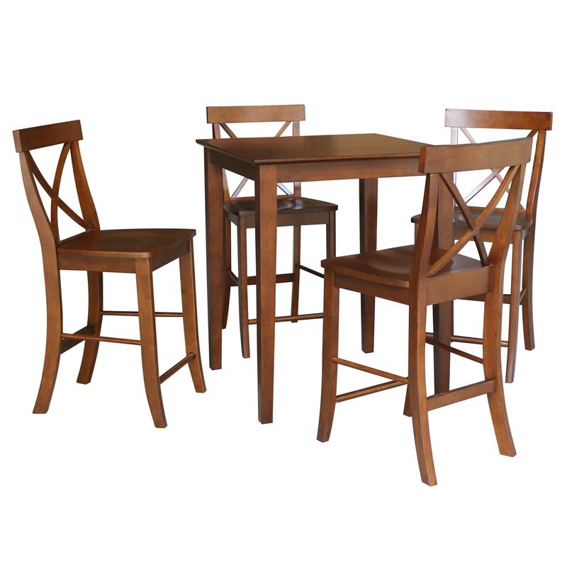 30 in. x 30 in. Wood Dining Table with 4 X-Back Stools in Espresso