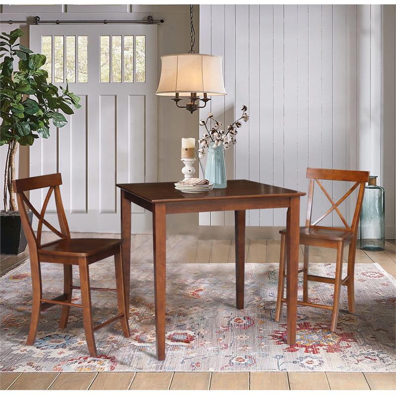 36 in. x 36 in. Wood Dining Table with 2 X-Back Stools in Espresso