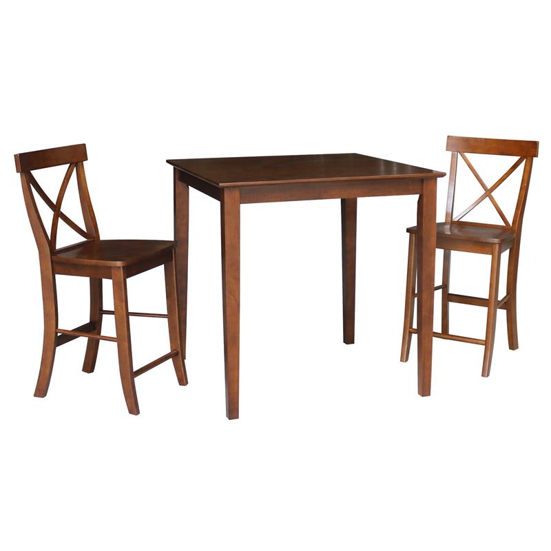 36 in. x 36 in. Wood Dining Table with 2 X-Back Stools in Espresso