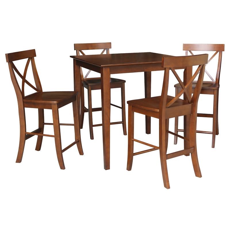 36 in. x 36 in. Wood Dining Table with 4 X-Back Stools in Espresso