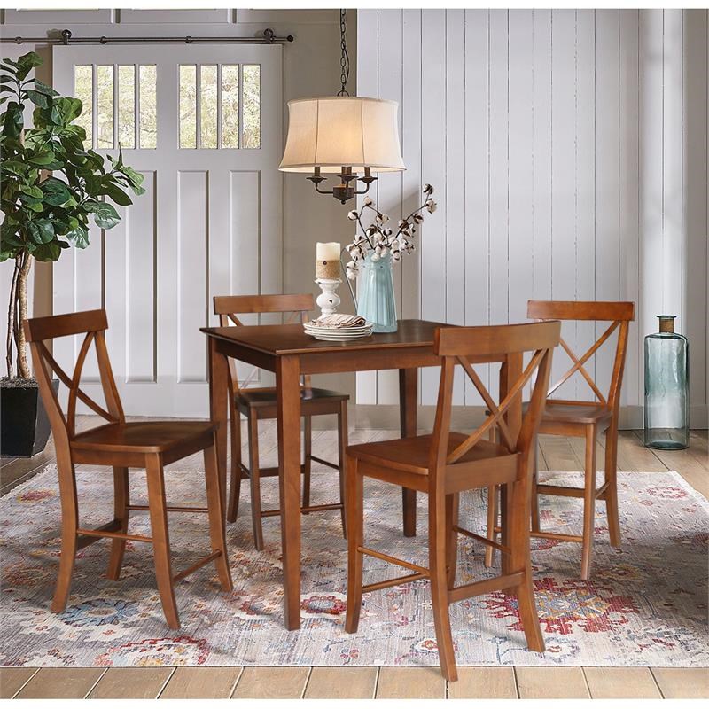 36 in. x 36 in. Wood Dining Table with 4 X-Back Stools in Espresso