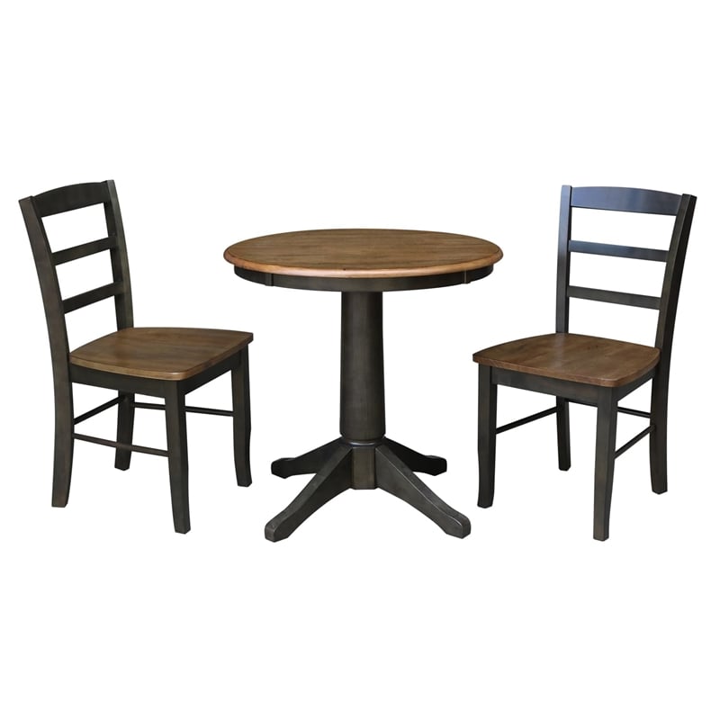 30 in. Wood Dining Table with 2 Madrid Ladderback Chairs in Hickory/Washed Coal