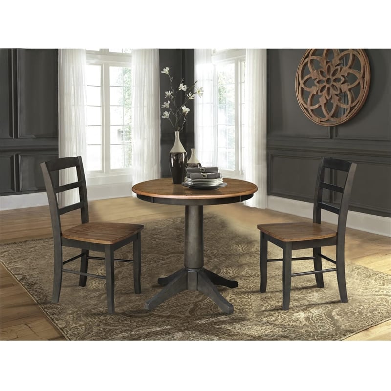 30 in. Wood Dining Table with 2 Madrid Ladderback Chairs in Hickory/Washed Coal