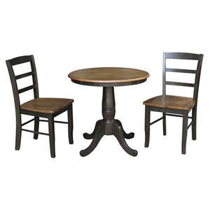 30 in. Wood Dining Table with 2 Madrid Ladderback Chairs in Hickory/Washed Coal