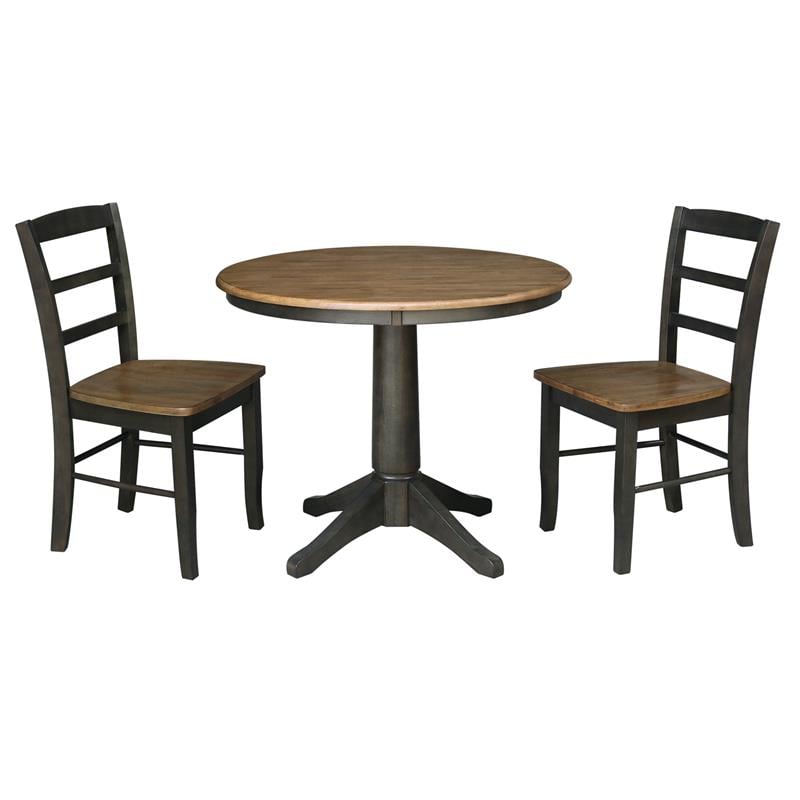 36 in. Wood Dining Table with 2 Madrid Ladderback Chairs in Hickory/Washed Coal