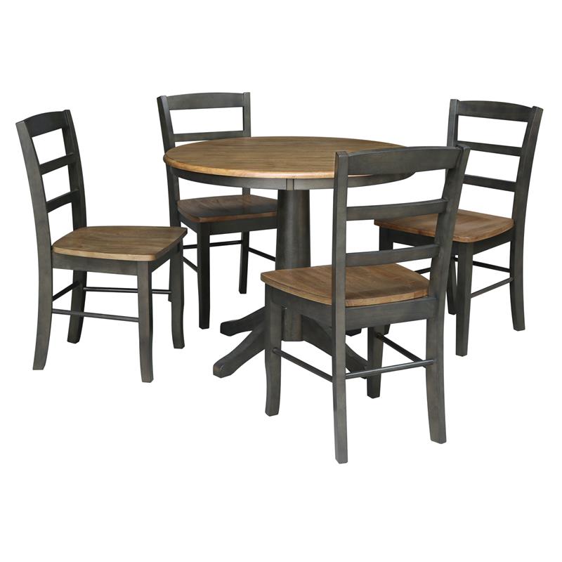 36 in. Wood Dining Table with 4 Madrid Ladderback Chairs in Hickory/Washed Coal